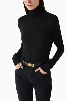 Buy SAINT LAURENT Black Charniere Buckle Belt in Smooth