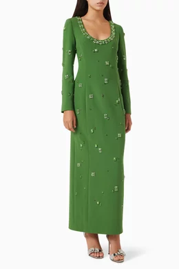 green emerald velvet dress Huishan Zhang Midi  Runway Catalog