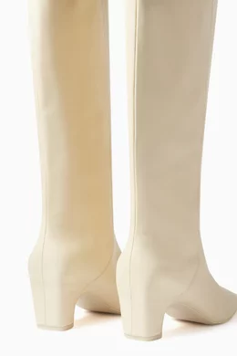 Cream calf length boots hot sale