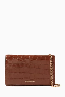 Jet set medium crocodile embossed leather crossbody bag clearance