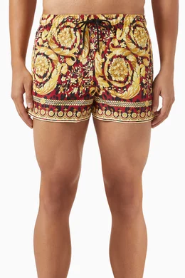 Buy Versace Multicolour Wild Barocco Swim Shorts in Cotton-blend