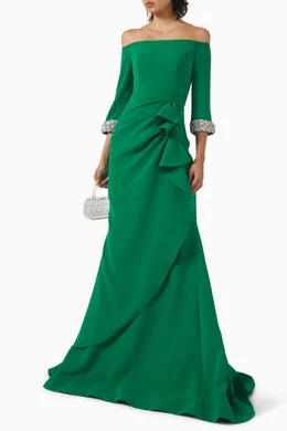 Buy Jovani Green Rhinestone Off-shoulder Gown in Crepe For Women Online |  Ounass Saudi