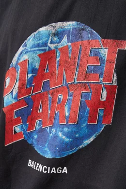 Buy Balenciaga Black Planet Earth Oversized T-shirt in Cotton For