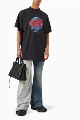 Buy Balenciaga Black Planet Earth Oversized T-shirt in Cotton For