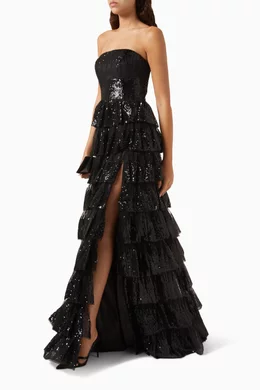 Buy Jovani Black Strapless Sequin-embellished Evening Gown in Tulle For  Women Online | Ounass Saudi