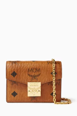 Buy MCM Brown Tracy Chain Card Case in Visetos Canvas For Women