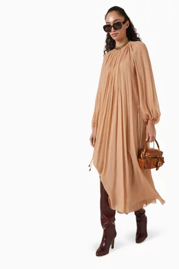 Buy Chlo Brown Tie-neck Maxi Dress in Silk Chiffon For Women Online |  Ounass Saudi