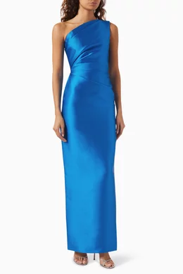 ワンピース SOLACE LONDON Women Mid Skirts OS36025 IRBLU BLUE Buy Solace London Blue Kira One-shoulder Gown in Twill For