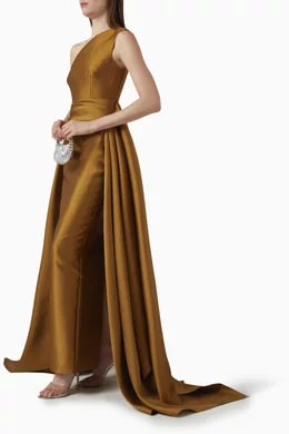 Buy Solace London Gold Charo One-shoulder Gown in Twill For