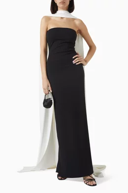 blue dress for baby girl Elegant Floor Maxi Dress with Scarf and Halter Neckline Black / L main image 1