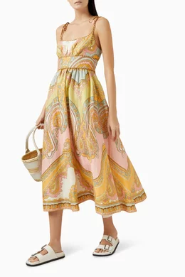 Buy Zimmermann Gold Maxine Picnic Midi Dress in Linen For