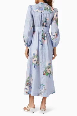 zimmermann everley plunge midi dress Everley Plunge Midi Dress Green Watercolour Floral
