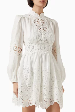 chinese dress ladies Shop Pre Loved Zimmermann Cream Floral Waverly Plunge Linen Skater Mini  Dress UK 8 US 4  100% Authentic  Confidential Couture