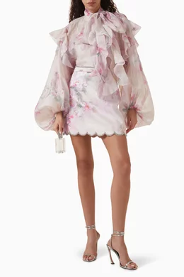Buy Zimmermann Pink Crush Scalloped Mini Skirt in Linen