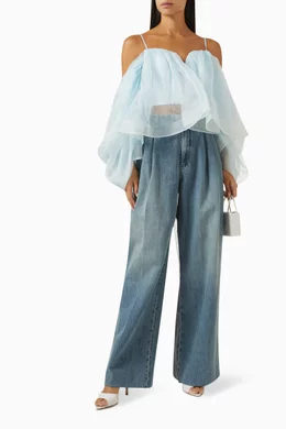 【送料&関税込】Zimmermann Pastel Light Blue Organza Crush L ZIMMERMANN Crush strapless ruffled silk-organza top | Harvey