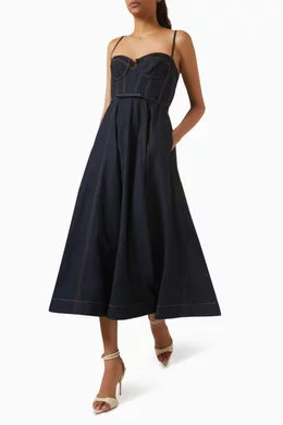 Buy Zimmermann Blue Crush Corset Midi Dress in Cotton-denim For Women  Online | Ounass Saudi