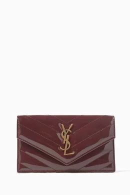 Buy SAINT LAURENT Burgundy Cassandre Matelasse Fragments Flap Card Case in Patent Leather For Women Online Ounass Saudi