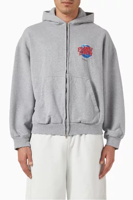 送料込+BALENCIAGA+Planet Earth ジップアップ Hoodie Men's Planet Earth Zip-up Hoodie Regular Fit in Grey