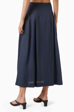 Linen Skirt Navy High Waisted Pleated Skirt Linen Skirt