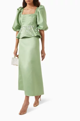 bright green skater dress Maddalena Light Green Bandeau Skater Maxi Dress – Club L London main image 1