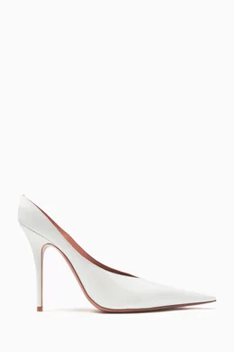 Buy Amina Muaddi White Anok 105 Mules in Patent Leather For