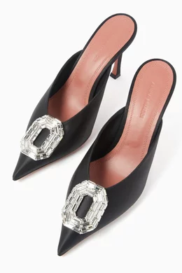 サンダル・ミュール AMINA MUADDI Black satin Camelia mules Camelia satin pumps in black - Amina Muaddi | Mytheresa