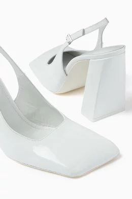 Buy Amina Muaddi White Charlotte 95 Slingback Pumps in