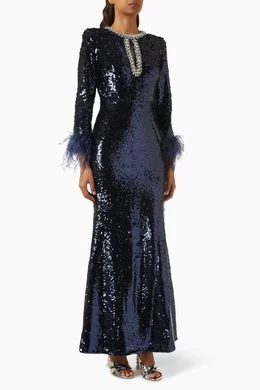 Buy Self-Portrait Blue Feather Sequin-embellished Maxi Dress For Women  Online | Ounass Saudi