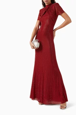 Buy Self-Portrait Red Rhinestone-embellished Maxi Dress in