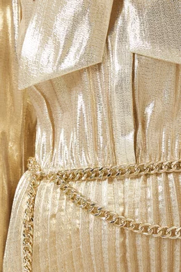 slim fit dress slacks Self-Portrait - Gold Metallic Feather Maxi Dress