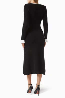 Buy Self-Portrait Black Pearl-trim Midi Dress in Knit For Women Online |  Ounass Saudi