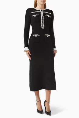 Buy Self-Portrait Black Pearl-trim Midi Dress in Knit For Women Online |  Ounass Saudi