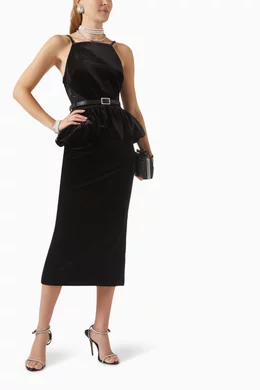 Buy Self-Portrait Black Peplum Midi Dress in Velvet For Women Online |  Ounass Saudi