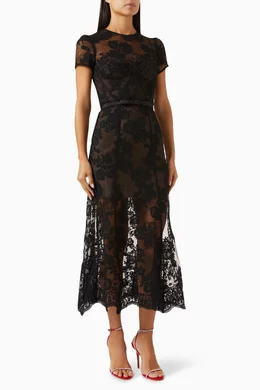 chinese dress ladies Lace midi corset dress black 003DD001 – RASARIO main image 1