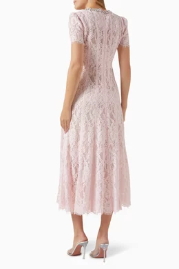 Buy Self-Portrait Pink Embellished Midi Dress in Lace For Women Online |  Ounass Saudi