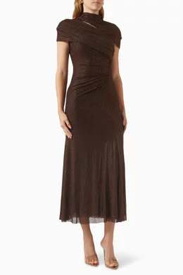 self portrait brown rhinestone dress Brown Rhinestone Mesh Maxi Dress  self-portrait