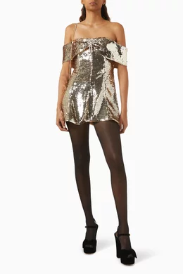 Buy Self-Portrait Gold Off-shoulder Sequin-embellished Mini