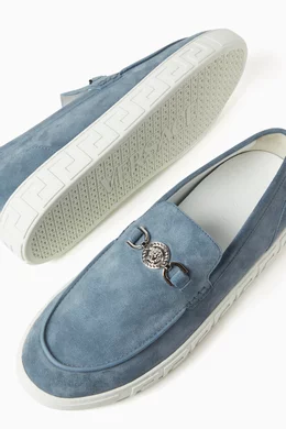 Buy Versace Blue Medusa 95 Greca Loafers in Suede For Men Online Ounass Saudi
