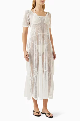 Buy Asta Resort White Charlotte Sheer Cover-up Dress in Cotton 