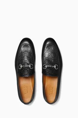 Buy Gucci Black Horsebit GG-embossed Loafers in Leather For  display picture 1