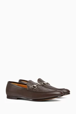 Buy Gucci Black Horsebit GG-embossed Loafers in Leather For Men