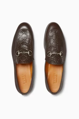 Buy Gucci Brown Horsebit GG-embossed Loafers in Leather For  display picture 3