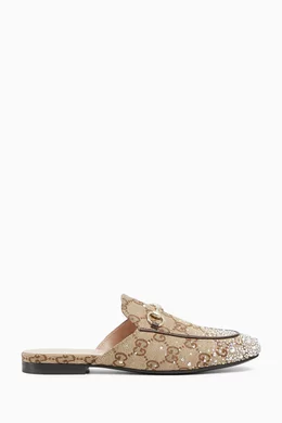 Buy Gucci Brown Princetown Crystal-embellished Mules in Canvas For