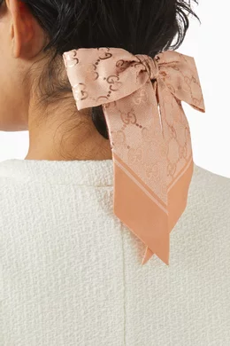 Gucci 100% Silk Pink Scrunchie w/ Bow Gucci Gg Printed Metallic Silk Hair Tie And Scrunchie Set  main image 2