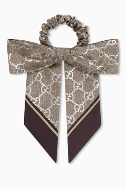 Gucci Brown Monogram Scrunchie with a Bow Hair Accessory Gucci Brown Monogram Scrunchie with a Bow Hair Accessory main image 3