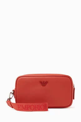 Buy Emporio Armani Red Logo Toiletry Bag in Recycled Faux Leather