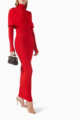 Buy Balmain Red Pleated Knit Maxi Dress in Viscose Blend For Women Online |  Ounass Saudi