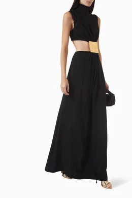 long tan dress BABARONI A-line Floor-length Dress with Lace-up Taupe, Taupe / US0 main image 1