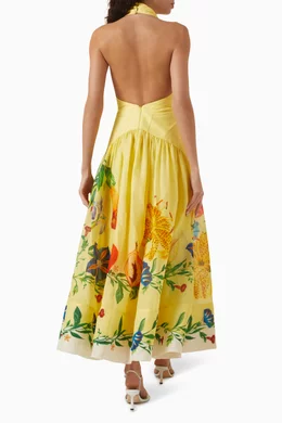 Buy ALEMAIS Yellow Dahlia Halter Gown in Linen-viscose Blend For Women  Online | Ounass Saudi