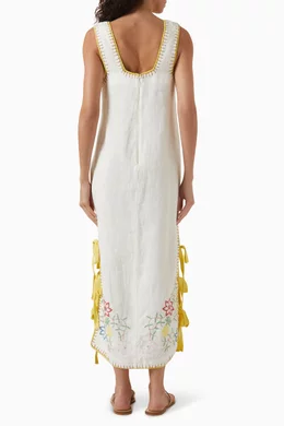 Buy ALEMAIS Neutral Olivia Embroidered Midi Dress in Linen For Women Online  | Ounass Saudi
